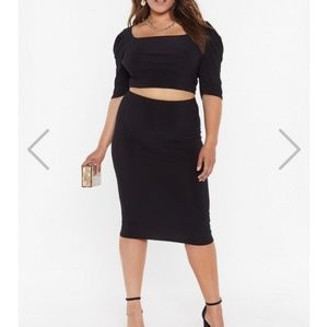 Nasty Gal Plus size Skirt and Puff Sleeved Set